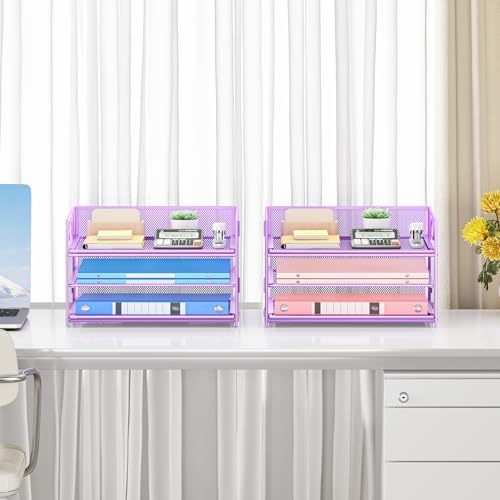 Paper Organizer with Handle,2P-3 Tier Purple Desk Organization Set - Image 6