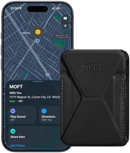 MOFT Magnetic Wallet Stand with Apple Find My, Compatible with iPhone 17/16/15/14/13/12 Series, Angle Adjustment & Magsafe Compatible MOVAS Phone Stand, Jet Black by MOFT