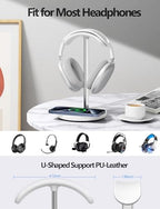 Miroddi Headphone Stand with Wireless Charger, Independent USB Charging Port, 5 in 1 Charging Station Headset Holder Rack for AirPods Max/Pro/4/3/2, iWatch, iPhone, Samsung and Desk Headphones, White - Image 2
