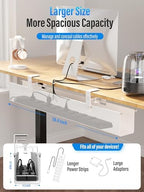 [Upgraded] Large Under Desk Cable Management Tray, Cinati Cable Management Under Desk No Drill, 28.4" Fabric Cord Hider for Wire Organizer, Cord Organizer for Office, Home - Supports Up to 30lbs White - Image 4