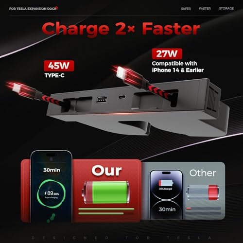 USB Hub for Tesla Model Y Juniper Accessories 2026 & Model 3 Highland 2025 Accessories, Hidden Console Phone Charger Hub, Center Console Interior (1-Type C for ModelY/3 Juniper&Highland) - Image 4