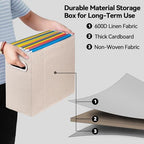 6 Packs Letter Size File Organizer, File Folders Organizer, Fabric Storage Box, Collapsible Paper Organizer with Metal Handle, Smooth PVC Rails, Only Box (Beige) - Image 3