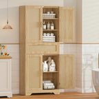 Iwell Tall Storage Cabinet with 2 Adjustable Shelves & Large Drawer, Rattan Cabinet with 4 Doors, Pantry Cabinets for Dining Room, Living Room, Home Office, Natural - Image 5