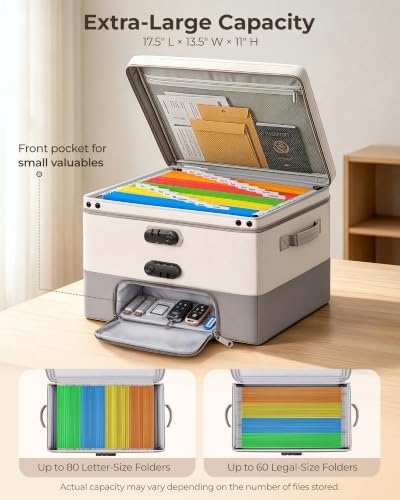 DEEGO Fireproof Document Box with 2 Locks, 10 Hanging File Folders - Image 5