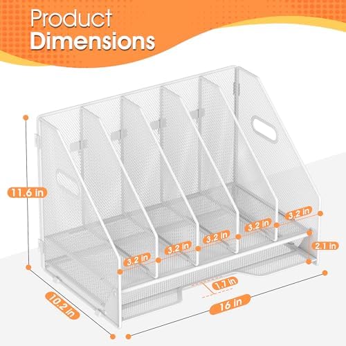 5 Vertical Mesh Desk Organizer with Paper Letter Tray, White - Image 2