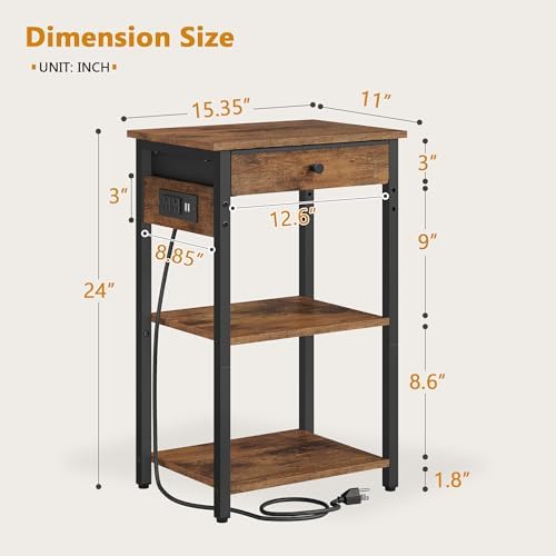 Printer Stand with Power Outlets, 3-Tier Under Desk Printer Table, Brown - Image 2