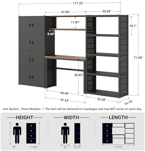 FLEXIMOUNTS 117" L Modular Garage Storage Cabinet with Workbench, Black - Image 2