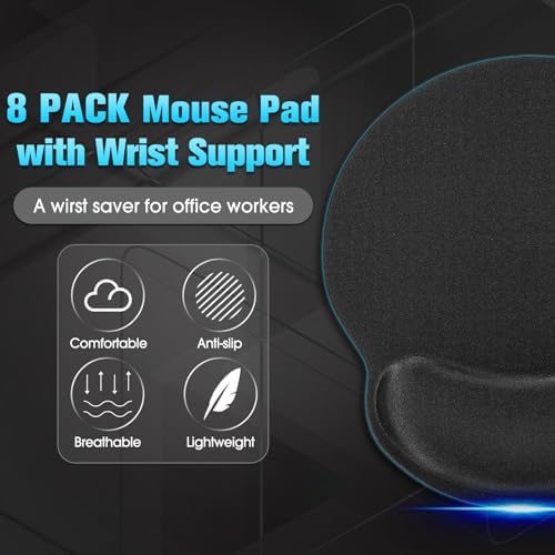Yunsailing 8 Pack Ergonomic Mouse Pad with Wrist Rest Gel Foam,Black - Image 2