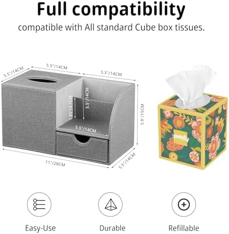 Nightstand Organizer with Tissue Holder,PU Leather Square Tissue Box Cover - Image 3