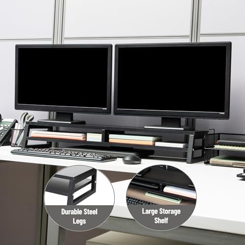 Mind Reader 2-Tier MDF Double Monitor Stand, Dual Screen Riser with Storage Shelf, 33.75 Inch Wide, 88 lb Capacity, Black - Image 5