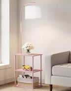 PARTPHONER Floor Lamp with Table, Night Stand with Lamp, Narrow Side Table with 3CCT LED Bulb, Small Coffee Table, Modern End Table with Storage Shelves for Living Room Bedroom Home Décor Pink - Image 2