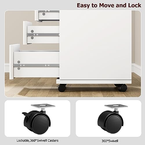 BOTLOG 4-Drawer Chest, Wood Storage Cabinet with Wheels, Rolling Pedestal Under Desk Drawer for Home Office Legal/Letter/A4 Size White - Image 6