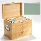 Bamboo Greeting Card Organizer Box with 20 Dividers, Card Box with Floral Laser Engraving & Metal Clasp, Storage for Birthday Christmas Wedding Graduation Valentine Thanksgiving Cards by Unknown
