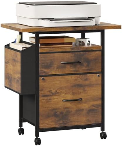Simple Deluxe 2 Drawer File Cabinet with 24" Extended Desktop, Mobile Filing Cabinet, Rolling File Cabinet with Side Bag, Fabric Drawer, Fits A4/Letter Size, Printer Stand Home Office, Brown by SimpleDeluxe