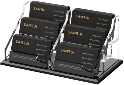 SANRUI Acrylic Black Business Card Holder Clear Desk Display Stand 6 Slot by SANRUI