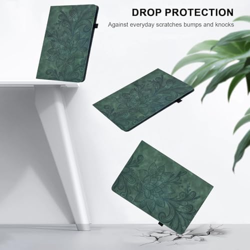for Kindle Fire HD 8 Tablet Case 8th/7th/6th Generation 8 inch with Card Slots, Flower Pattern Embossed PU Leather Folio Wallet Case for Kindle Fire HD 8 2018/2017/2016, Green - Image 2