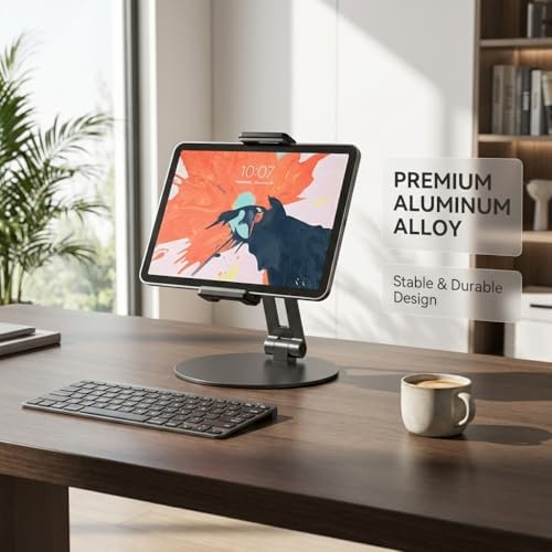 Rotating Tablet Stand,360°Rotatable Retail Kiosk Holder,Aluminum Commercial POS Display Stand for Microsoft Surface,iPad 10,Galaxy Tabs-7''-13''Tablets for Business,Office,Reception Kitchen,Home-Black - Image 4