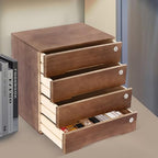 Wooden Desktop Storage Box with Lockable Drawers, Flat File Cabinet Drawer Desktop Storage Box, Countertop Storage Cabinet for Office Home Toiletries Supplies Vanity (Walnut, 4 Drawer) - Image 2