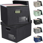 BALEINE File Organizer Box with Lid, Collapsible File Folder Organizer with Plastic Slide, Filing Box for Office Home Document Organizer Storage (Black, 2PK) by BALEINE