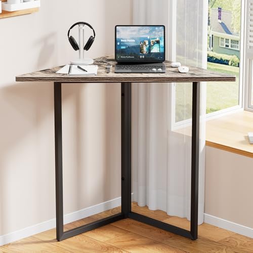 VECELO Corner Shelf, End Side Tables, Triangle Shelves with Metal Frame for Small Space, Living Room, Kitchen, Bathroom Classic Grey by VECELO