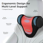 Coverado Car Headrest Pillow, Ergonomic Memory Foam Car Neck Pillow for Driving Seat with Adjustable Strap, Soft PU Leather Breathable Removable Cover Neck Support for Neck Pain Relief, BlackRed - Image 2