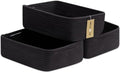 MiniArk Large Shallow Organizing Baskets 15x11x5.1 Inches - Rope Woven Storage Bins for Bathroom, Shelves, Cube Closet, Black 3 Packs by MiniArkStorageBasketsHome