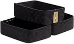 MiniArk Large Shallow Organizing Baskets 15x11x5.1 Inches - Rope Woven Storage Bins for Bathroom, Shelves, Cube Closet, Black 3 Packs by MiniArkStorageBasketsHome