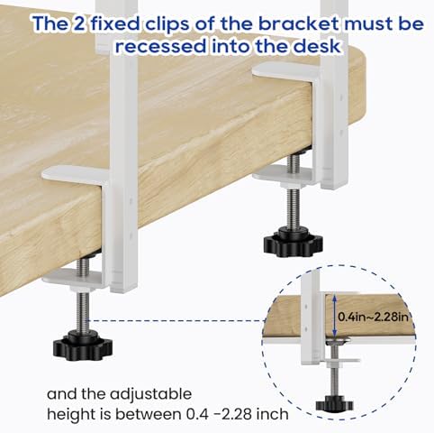 Clamp On Desk Shelf 2-Tier, 12.6 inch Wood Shelving Unit for Office Desk/Gaming Accessories, Tabletop Book Storage Rack, Shelf for Top & Under of Desk, Natural - Image 5
