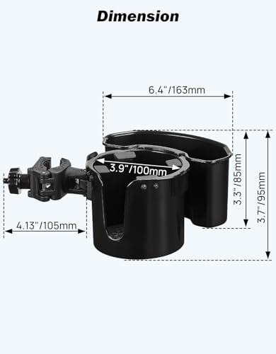 JOYTUTUS Wheelchair Cup Holder, 2-in-1 Walker Cup Holder with 6.4'' Large Storage Box, Drink Holder for Bottle with Handle, Fit for Wheelchair, Walker, Rollator, Stroller, Camper, Golf cart (Large) - Image 2