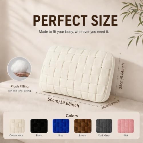 Lumbar Pillow Decorative Throw Pillow, Soft Velvet with Sponge-Filled 3D Woven Strips, Hand-Woven & High-Density Polyester Fiberfill Core, for Couch Bed Accent Chair Home Office(Warm Cream) - Image 2
