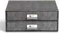 Bigso Birger 2-Drawer Canvas Fiberboard Easy Pull Handle Box - Desktop Drawers for A4 and Letter Size Papers - Desk Drawers with Metal Label Holder - 13.1in x 10in x 5.7in - Melange Grey by Bigso