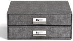 Bigso Birger 2-Drawer Canvas Fiberboard Easy Pull Handle Box - Desktop Drawers for A4 and Letter Size Papers - Desk Drawers with Metal Label Holder - 13.1in x 10in x 5.7in - Melange Grey by Bigso
