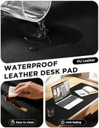 YSAGi 55" x 24" Large PU Leather Desk Mat for Keyboard and Mouse - Waterproof Non-Slip Desk Pad Protector for Office, Home, Writing Desk, Black - Image 5