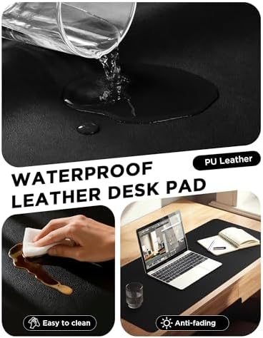 YSAGi 55" x 24" Large PU Leather Desk Mat for Keyboard and Mouse - Waterproof Non-Slip Desk Pad Protector for Office, Home, Writing Desk, Black - Image 5