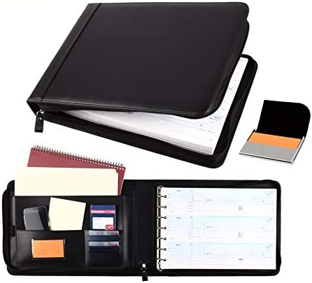 2Fold Zippered Business Checkbook Binder - 7 Ring Binder for Business Checks with Built-in Organizer and Card Case - PU Leather Portfolio for up to 600 3-Up Checks (Black) by 2Fold