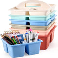 6 Pack Classroom Caddy with Handle Plastic Storage Caddy Organizer with 3 Compartments Desk Caddies Holder Portable Storage Bin for Pencil, Crayon, Marker, Home, Office, School Supply(Morandi Colors) by gisgfim