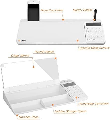 SELEAD Desktop Glass Whiteboard with Calculator & Built-in Mirror, White - Image 5