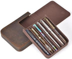 Lanxivi Genuine Leather Fountain Pen Case 6 Slot Crazy Leather Organizer, Portable Pen Bag Pouch Drawer Style - Image 7