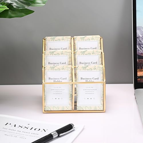 Hipiwe Mirrored Glass Business Card Display Holder, 6-Slots Gold Card Stand - Image 4