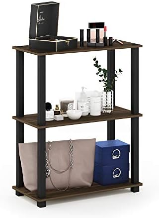 Furinno TURN-S-TUBE Storage Shelves, 3-Tier Book Shelf, Corner Shelf, Toolless Open Shelves, for Organization and Storage, Living Room, Garage, Home Office, Columbia Walnut by Furinno-FitsYourSpaceFitsYourBudget