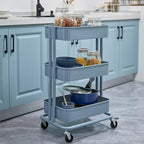 3 Tier Rolling Cart Metal Heavy Duty Utility Cart with Silent Caster Lockable Wheels Multi-Functional Organization Carts Storage Trolley with Mesh Shelves for Office Kitchen Living Room Blue - Image 5