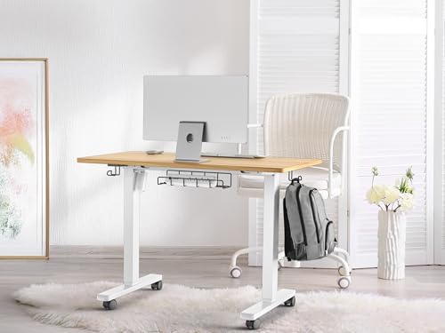 SHW 40-Inch Mobile Electric Height Adjustable Standing Desk w/Drawer, Oak - Image 2