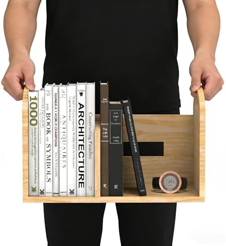 100% Solid Wood Adjustable Desktop Bookshelf, Retro Tabletop Book Shelf File Holder, Vertical Bookshelf Divider Desk Shelf for Home School Office Organization, Perfect for Books, Cookbooks, Magazine - Image 5