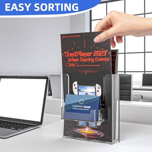 4 Pack 8.5 X 11 Inch Acrylic Brochure Holder Wall Mount, Pamphlet Holder Wall Mount, Clear Plastic Brochure Display Stand, Literature Flyer Holder Rack For Pamphlets, Mail , Magazines, Booklets Hold(With Business Card Holder) - Image 4