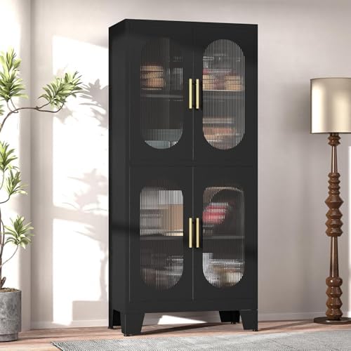 GAIOUS Black Kitchen Pantry Cabinet,Storage Cabinet with Acrylic Glass Door by GAIOUS