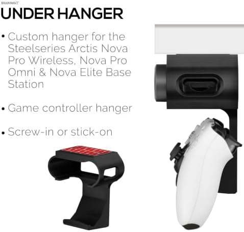 BRAINWAVZ Under Desk Mount & Game Controller Hanger for SteelSeries Arctis Nova Pro, Elite and Pro Omni Wireless Base Station – Easy Install with Screws or VHB Tape – Clean, Organized Gaming Setup - Image 3