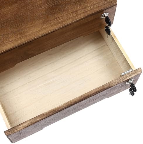 Wooden Desk Organizer with Lockable Drawers, 2-Tier Countertop Storage Cabinet File Cabinet Jewelry Organizer Home Office Supplies Organization Unit (Walnut-2 Lock) - Image 7
