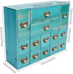 14 Drawers Apothecary Drawers Card Catalog Cabinet,Wooden Storage Box with Drawers,Library Card Catalog Cabinet for Desktop Organizer,Blue - Image 2