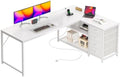 PRAISUN 61" L Shaped Desk with Power Outlets & 4 Drawers by PRAISUN