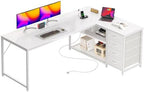PRAISUN 61" L Shaped Desk with Power Outlets & 4 Drawers by PRAISUN
